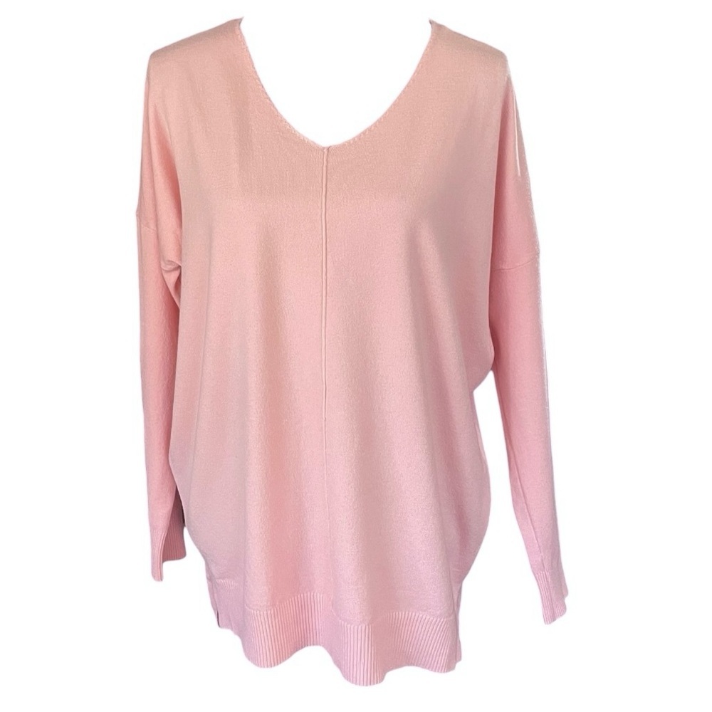 Dreamers by Debut Women's Pink Small/Medium Long Tunic Sweater v-neck oversized